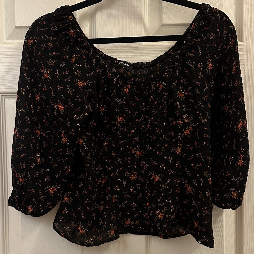 Madewell smoked black floral top